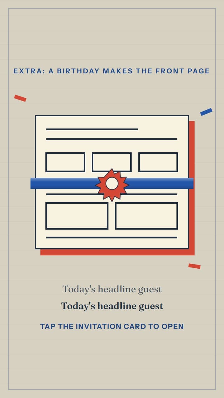 Birthday Bulletin, a birthday invitation design in Invitica's party broadsheet style