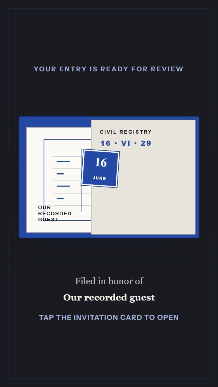 Ivory Ledger, a wedding invitation design in Invitica's archival registry style