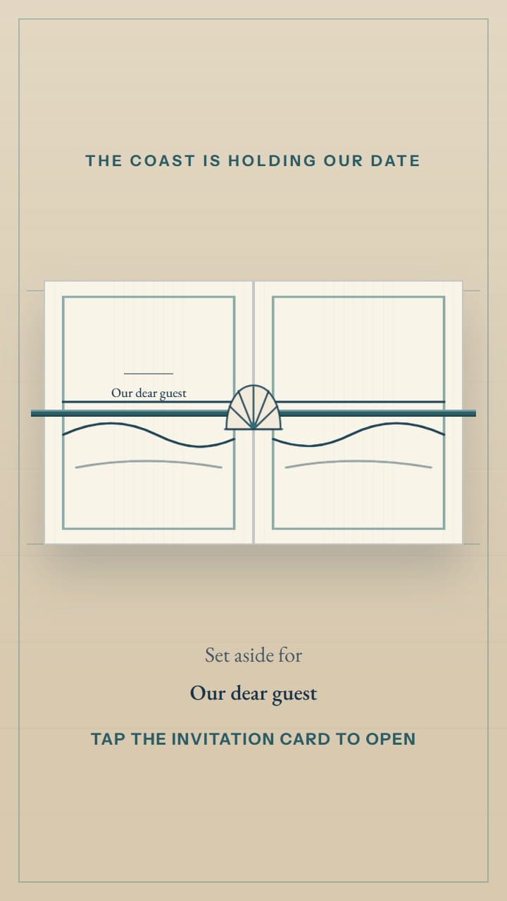 Tidebound Vows, a wedding invitation design in Invitica's coastal letterpress style